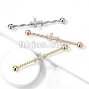 Crystal Paved Cross 316L Surgical Steel Industrial Barbell
