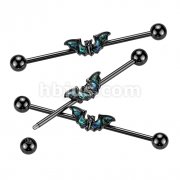 Black PVD Over 316L Surgical Steel Industrial Barbell With Abalone Winged Bat