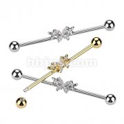316L Surgical Steel Triple Butterfly With Pave CZ Center Butterfly
