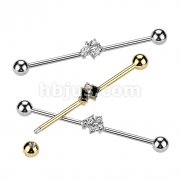 316L Surgical Steel Industrial Barbell With Double Slanted Baguette and Round CZ