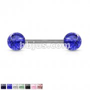 14GA Barbell w/ Acrylic Color Ultra Glitter Ball 316L Surgical Steel