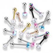 80 Pcs Prong Set Round CZ 316L Surgical Steel Barbell Tongue Rings (10 Pcs x 8 Colors)