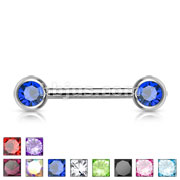  Double Front Facing Gem 316L Surgical Steel Barbell/Nipple Bar 