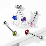 Prong Set Zircon Cabochon Stone 316L Surgical Steel Barbell Tongue Rings