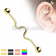 Wavy Industrial Barbell Titanium IP Over 316L Surgical Steel 14G 1&1/2