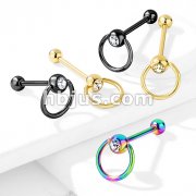 Clear Gem with Slave Ring PVD over 316L Surgical Steel Barbell Tongue Rings