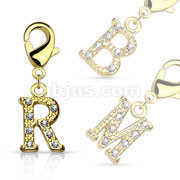 CZ Paved 14Kt. Gold Plated Initial Charms with Lobster Claw for Belly rings, Bracelets and More