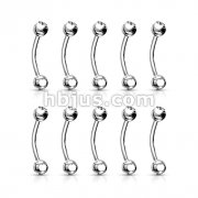 100 Pcs 316L Surgical Stainless Steel Double Jeweled Eyebrow Curves. All Clear Gems