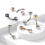 Double Iridescent Stone 316L Surgical Steel Curved Eyebrow Barbell