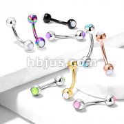 Illuminating Stone Set on Both Sides 316L Surgical Steel Curved Barbells, Eyebrow Rings