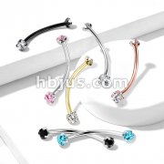 316L Surgical Steel Curved Barbell with Prong Set Round CZ Ends for Snake Eye Piercings and More
