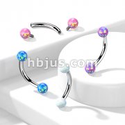 Synthetic Opal 316L Surgical Steel Internally Threaded Curved Eyebrow Barbell