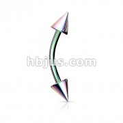 10PC 16G Rainbow Titanium IP Over 316L Surgical Steel Curved Barbell with Spikes Package.