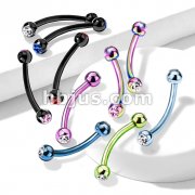 2-Press Fit Gem Balls Titanium IP Over 316L Surgical Stainless Steel curved barbell eye brow  