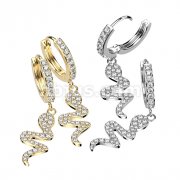 Pair of CZ Paved Front With CZ Paved Snake Dangle Hoop Earrings