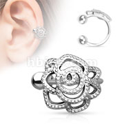 Rose with Paved Beads Non-Piercing Ear Cuff