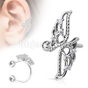 Crossed Wings with CZs Non-Piercing Ear Cuff 