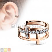 Double Cross CZ Paved Non-Piercing Ear Cuff