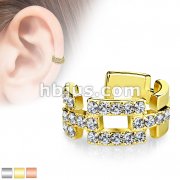 Square Links Paved CZ Non-Piercing Ear Cuff