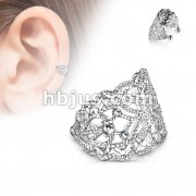 Filigree Butterfly with Flush Prong Set CZ Accented Non-Piercing Ear Cuff