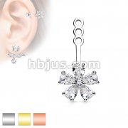 Five Pear CZ Petal Flower Earring Jacket / Cartilage Stud Add on Dangl
