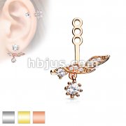 Micro Pave CZ Leaf With Round CZ Dangle Earring Jacket / Cartilage Stud Add on Dangle
