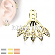 Five Micro Pave CZ Leaves Earring Jacket / Cartilage Stud Add on Dangle