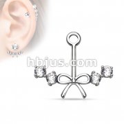 Ribbon Center with 4 CZs Add On Earring/Cartialge barbell Jacket