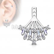 Princess Cut CZ and Round CZ Cluster Shield Earring Jacket / Cartilage Stud Add on Dangle
