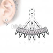 Double Lined Micro Pave CZ Fan With Spikes Earring Jacket / Cartilage Stud Add on Dangle
