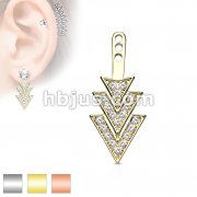 Pave Gem Overlapping 3 Triangles Earring Jacket / Cartilage Stud Add on Dangle