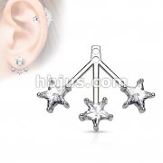 3 Star CZ Fan Add On Earring/Cartilage barbell Jacket