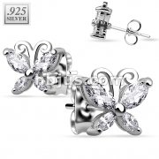 Pair of .925 Sterling Silver CZ Butterfly Stud Earrings