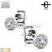 Pair of .925 Sterling Silver Stud Earrings/CZ Paved Round With CZ Center