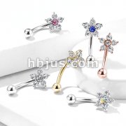 Double Tiered 6 CZ Flower 316L Surgical Steel Eyebrow Rings/ Curved Barbells