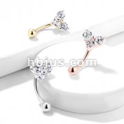 Three Prong Set Round and Square CZ Heart Top 316L Surgical Steel Eyebrow Rings/ Curved Barbells