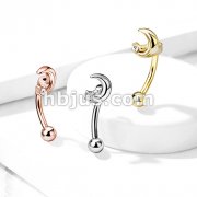 316L Surgical Steel Eyebrow Curved Barbell Crescent Moon With Crystal Star