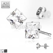 Pair of .925 Sterling Silver  Stud Earring W/Clear Square Cut CZ
