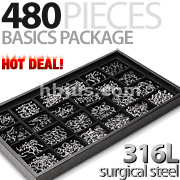 480 pcs of 316L Surgical Steel Basics Starter Package w/ Display Tray