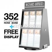 12 Pack of Pre Loaded Nose Bone Studs Mix With Rotaing Counter Top Display. 352 Pcs Total 