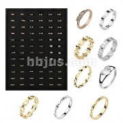 72 Pcs of Assorted Stainless Steel Rings for Women on Versa Ring Tray (9 Styles X 4 Sizes)