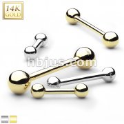 14Kt. Solid Gold Barbell Stud  Rings for Tongue, Ear Cartilage, Industrial, Nipple and More