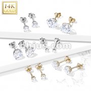 Pair of 14K Gold Ear Studs Round Prong Set CZ
