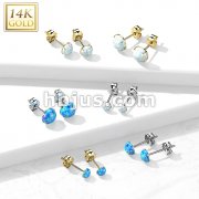 Pair of 14K Gold Ear Studs with Prong Set Opal