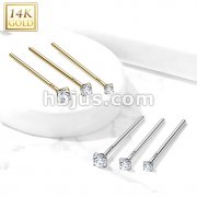 14K Gold Fishtail Nose Pin with CZ Prong Set Top 