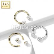 14K Gold Circular Barbell/Horseshoe with CZ Paved Balls