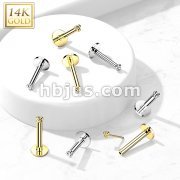 14K Gold Threadless Labret/Flat Back Stud with 3-Ball Triangle To