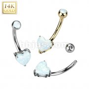 14K Gold Opal Heart and Opal Top Belly Button Navel Ring