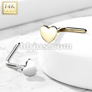 14K Gold Heart Top L Bend Nose Stud Rings