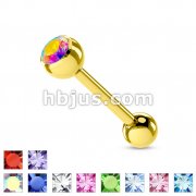 Gold Plated over 316L Surgical Steel Single Jeweled Barbell